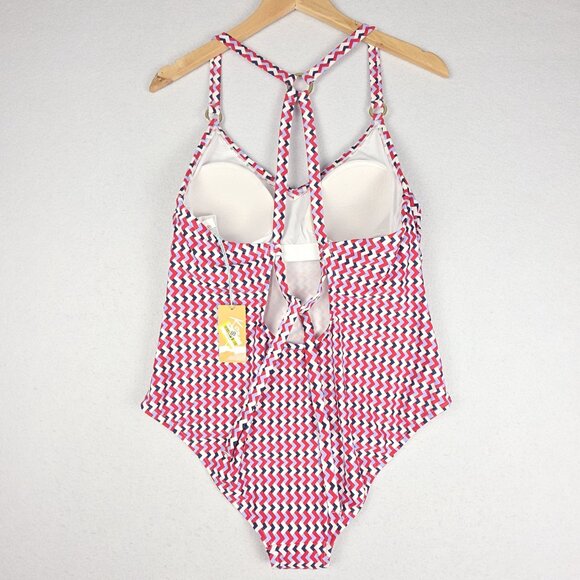 NWT Kona Sol Women One-Piece Swim 16 Red White Blue Gold Ring CrisCross Adjust - Picture 10 of 16